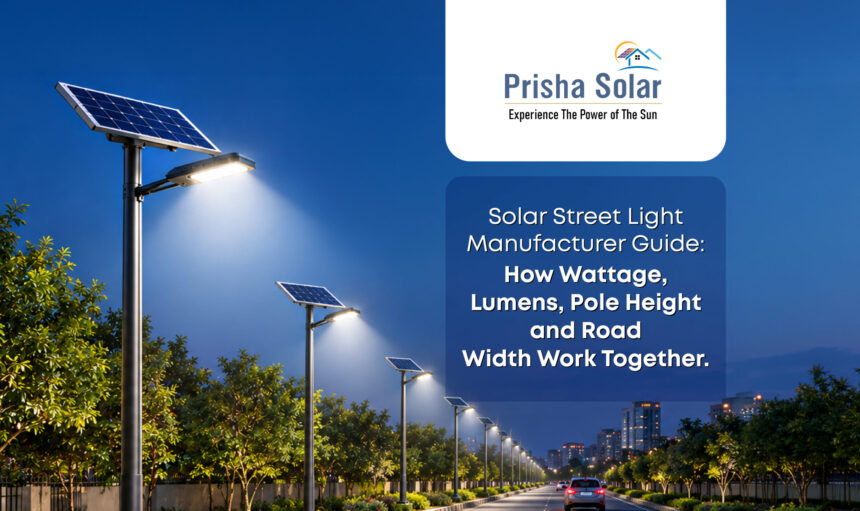Solar Street Light Manufacturer Guide How Wattage, Lumens, Pole Height and Road Width Work Together - Prisha Solar