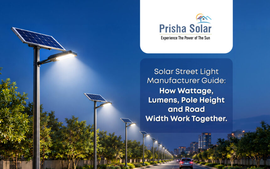 Solar Street Light Manufacturer Guide How Wattage, Lumens, Pole Height and Road Width Work Together - Prisha Solar Solar Street Light Manufacturer Guide How Wattage, Lumens, Pole Height and Road Width Work Together - Prisha Solar
